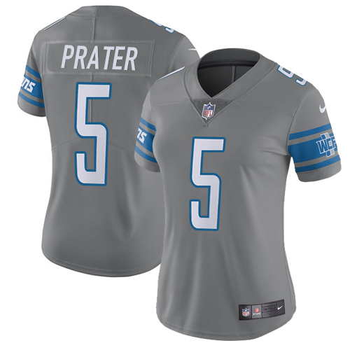 Nike Lions #5 Matt Prater Gray Women's Stitched NFL Limited Rush Jersey - Click Image to Close